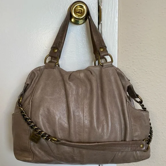 HOBO Taupe Leather Shoulder Bag with Chain-Accent Strap - Picture 3 of 12